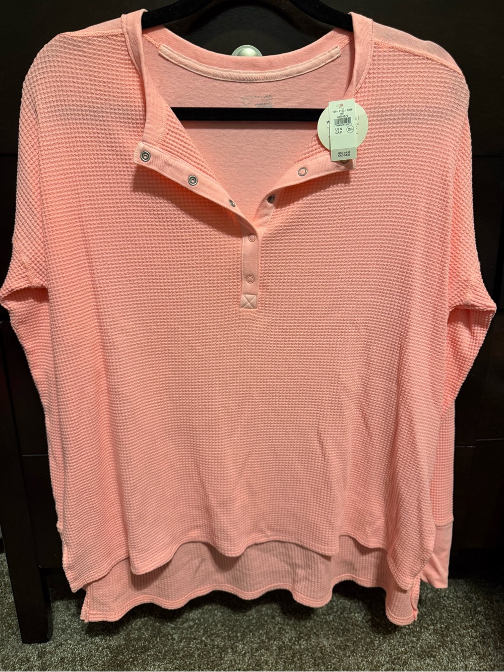Offline Waffle Knit OversizedHenley Top - Pink